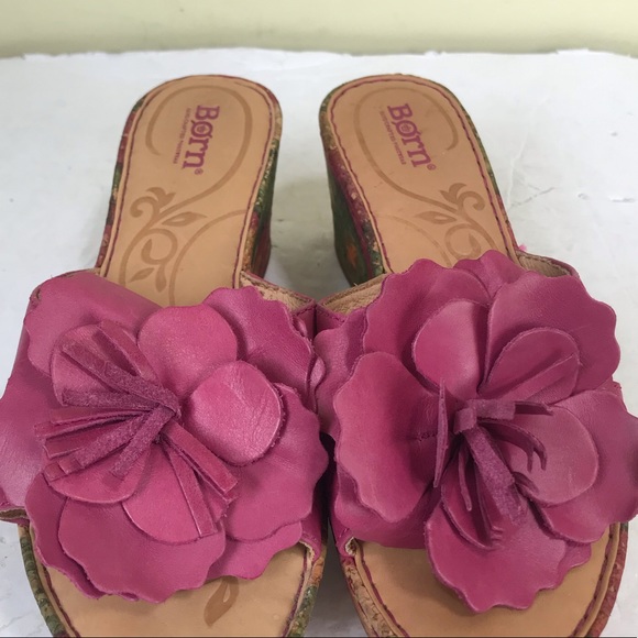 BOC NEW Flower Leather Wedge Platform Sandals Pink Multi Shoes Slides Slip On 7 - Picture 11 of 16